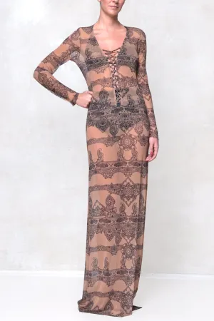 Henna Print Long Dress