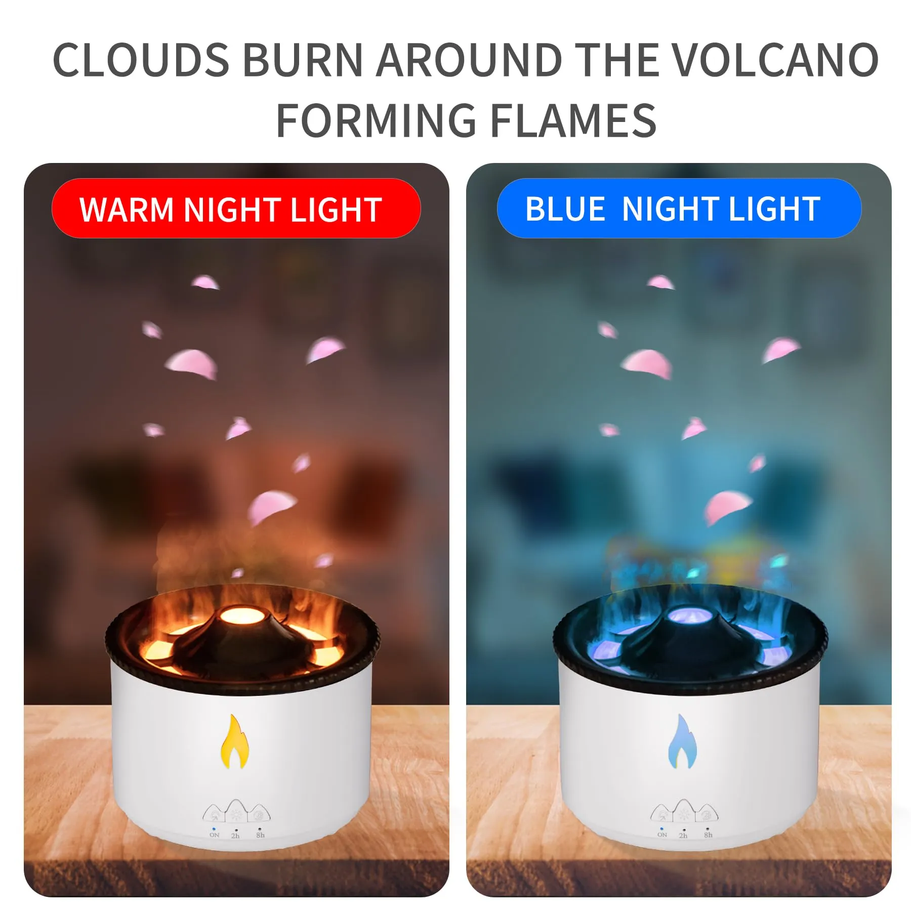 Humidifier for Home, Flame Diffuser Atmosphere Light Humidifier Portable Noiseless Aroma Aromatherapy Machine, Auto Shut-Off, Essential Oil Diffuser for Large Room, Home, Office (Valcano)