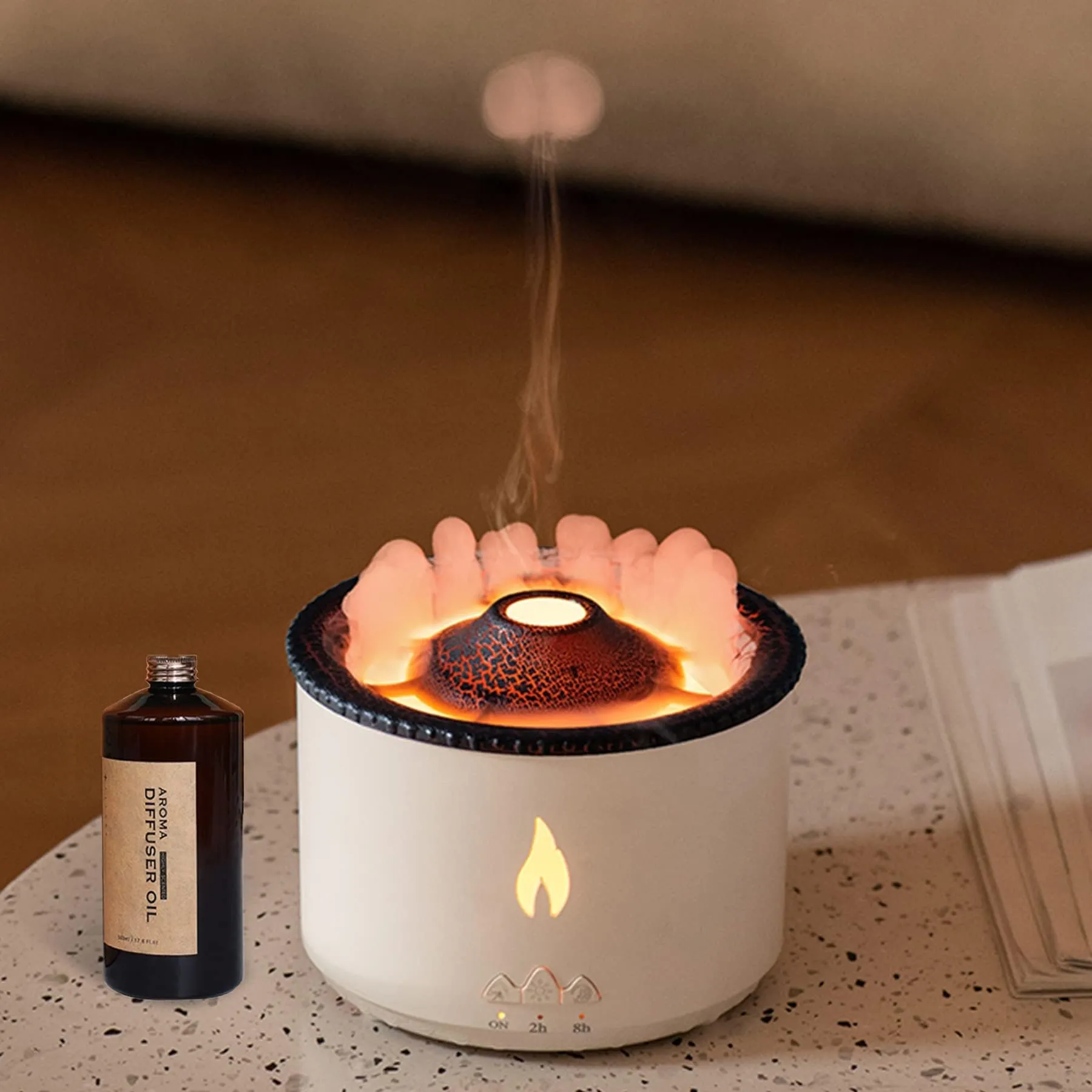 Humidifier for Home, Flame Diffuser Atmosphere Light Humidifier Portable Noiseless Aroma Aromatherapy Machine, Auto Shut-Off, Essential Oil Diffuser for Large Room, Home, Office (Valcano)