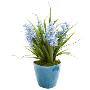 Hyacinth Artificial Plant in Blue Vase