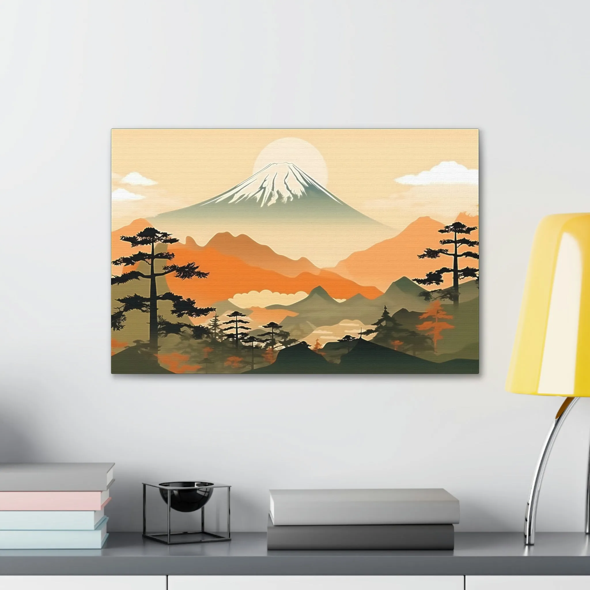 Japandi Ukiyo-e syle Mountain Scene | Canvas Gallery Wraps