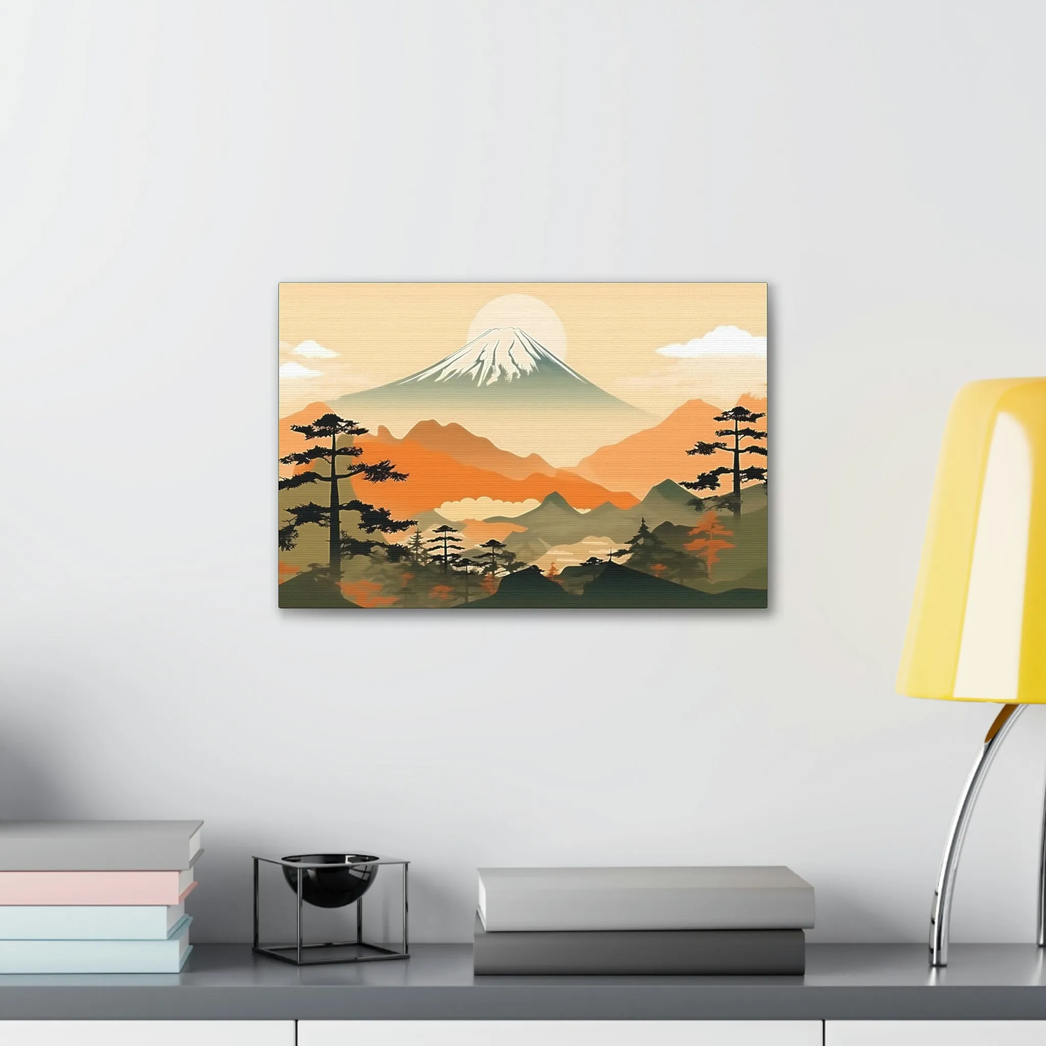 Japandi Ukiyo-e syle Mountain Scene | Canvas Gallery Wraps