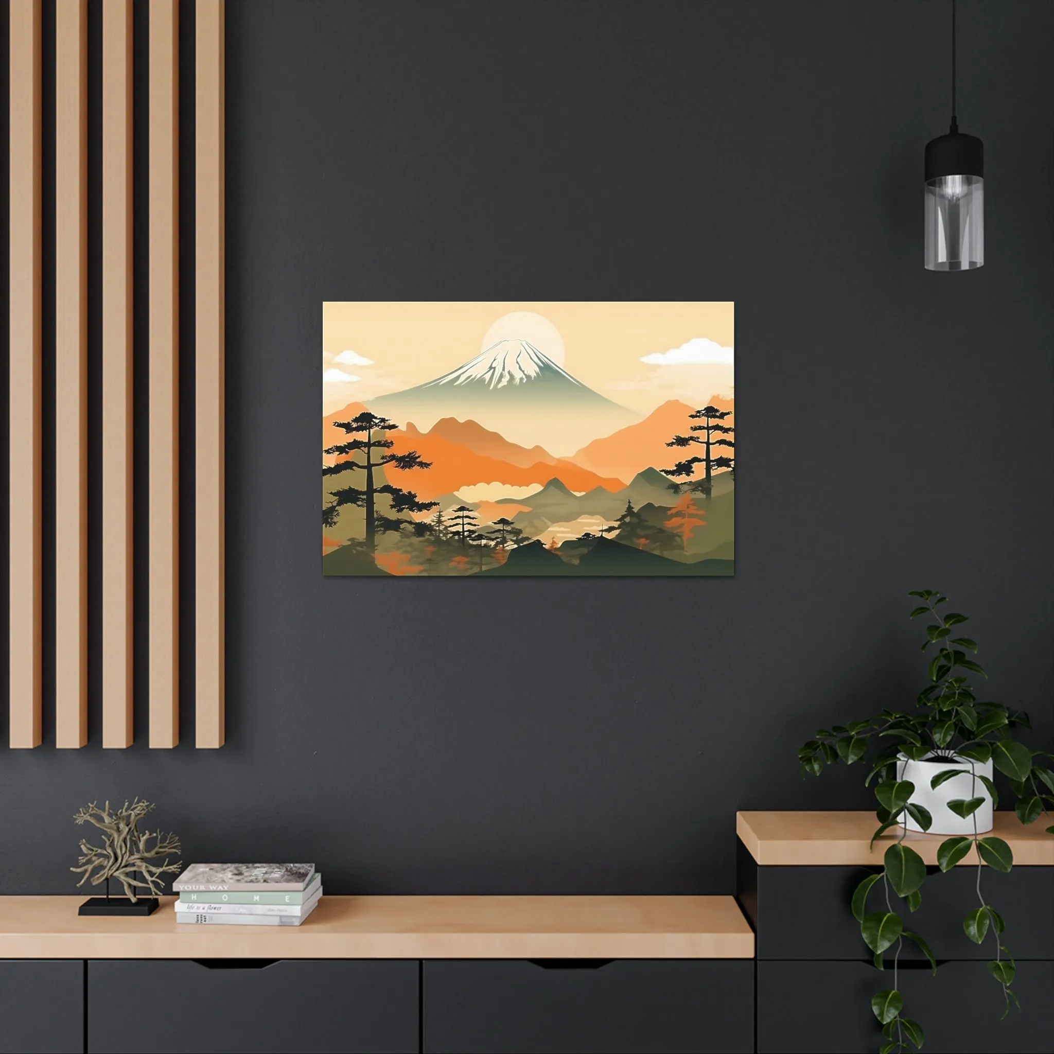 Japandi Ukiyo-e syle Mountain Scene | Canvas Gallery Wraps