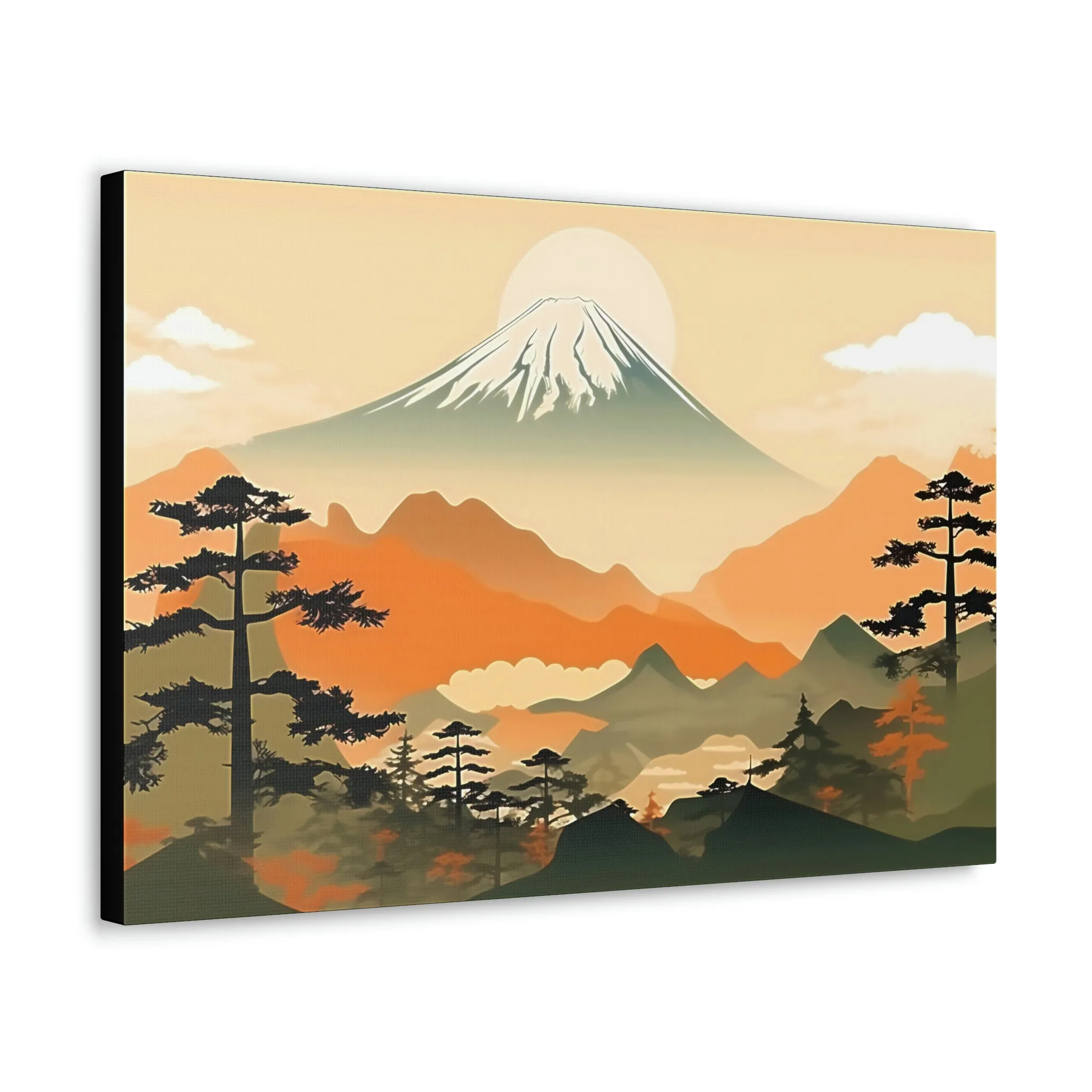 Japandi Ukiyo-e syle Mountain Scene | Canvas Gallery Wraps