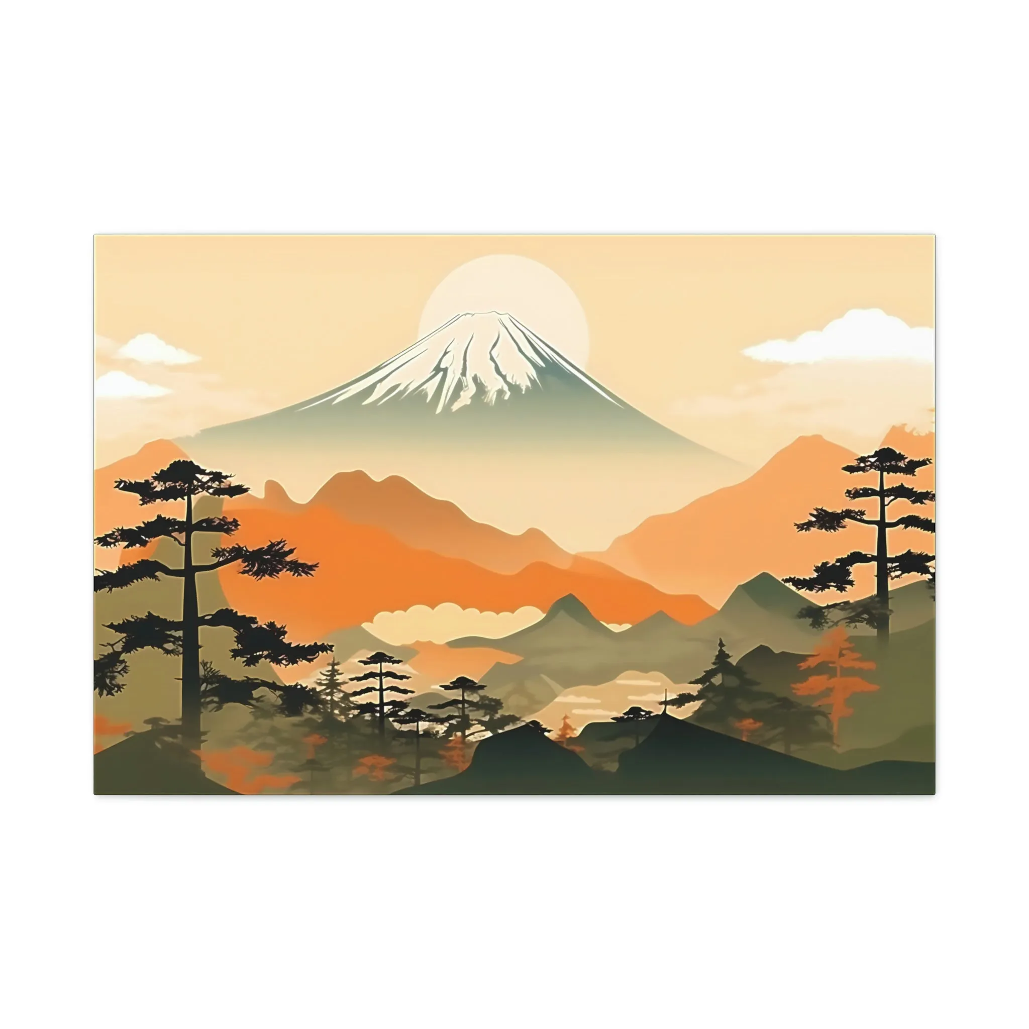 Japandi Ukiyo-e syle Mountain Scene | Canvas Gallery Wraps