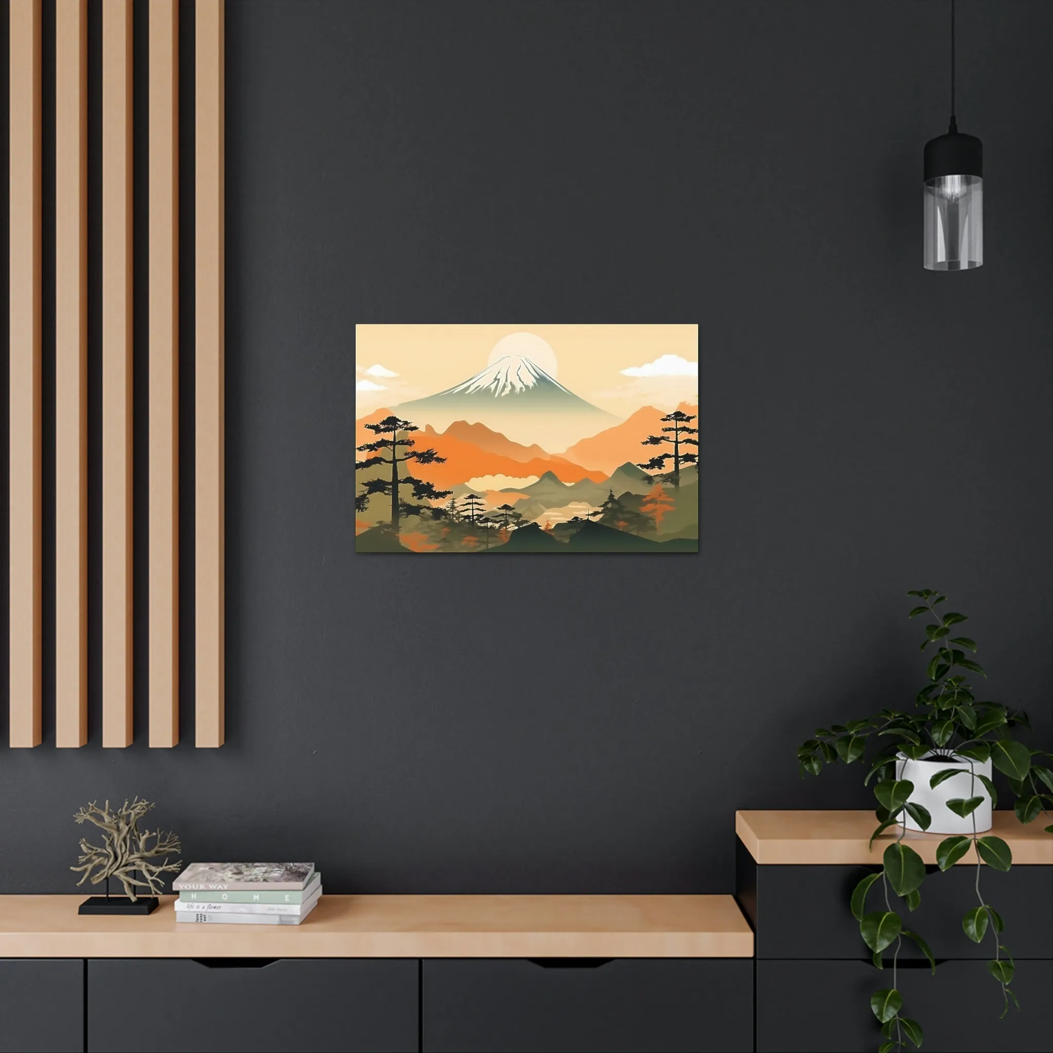 Japandi Ukiyo-e syle Mountain Scene | Canvas Gallery Wraps