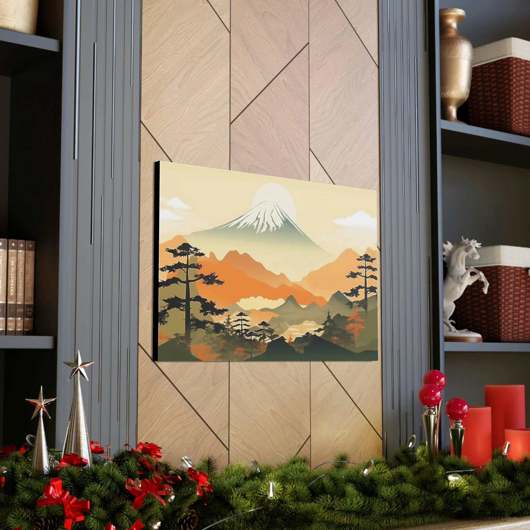 Japandi Ukiyo-e syle Mountain Scene | Canvas Gallery Wraps