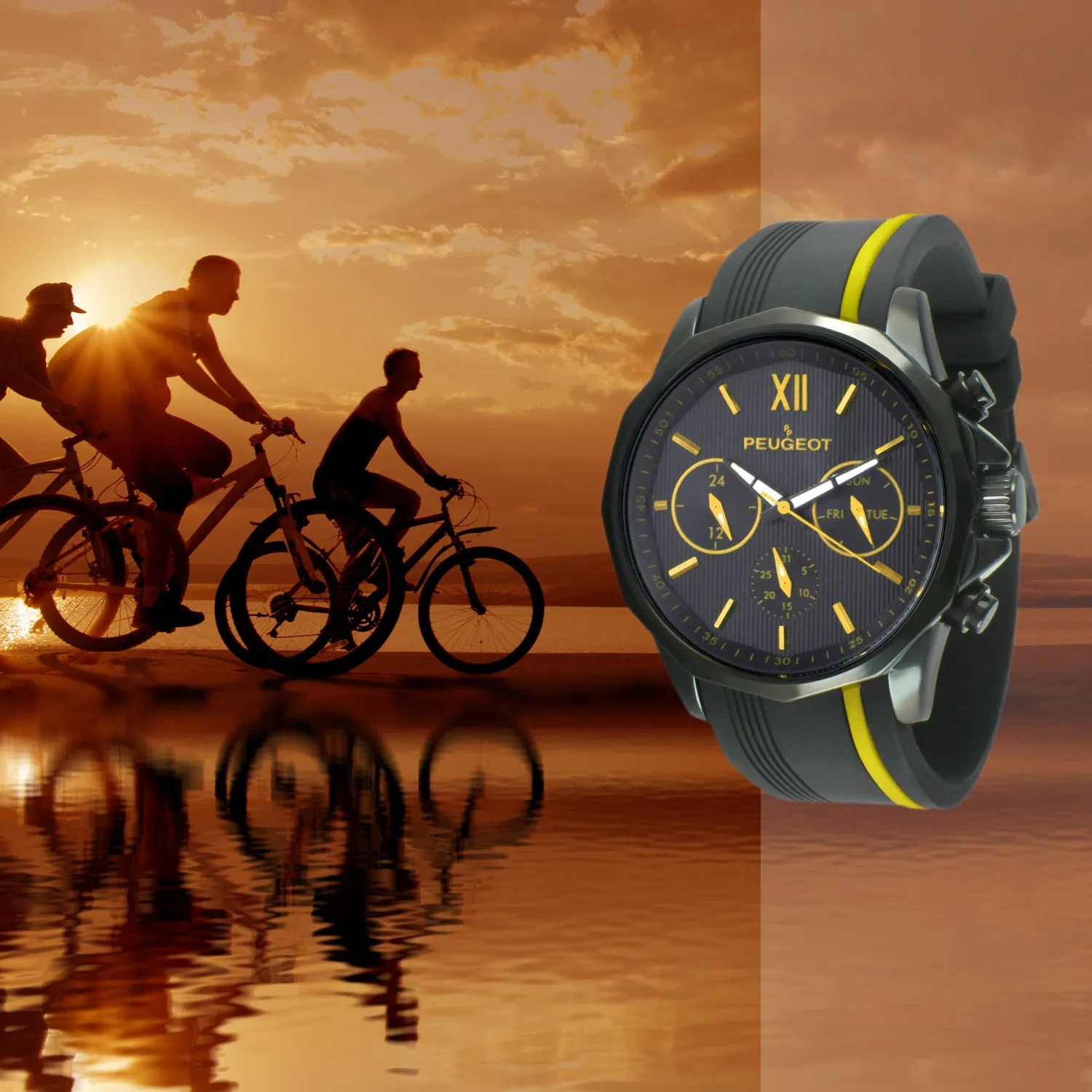 Men's 46mm Yellow Multi-Function Sport Rubber Watch