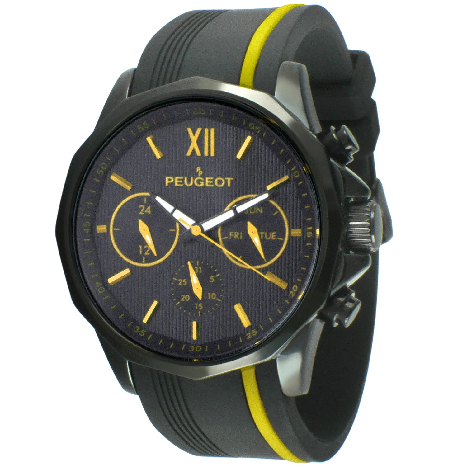 Men's 46mm Yellow Multi-Function Sport Rubber Watch