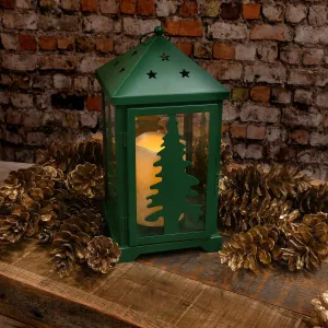 Metal Lantern with Battery Operated LED Candle - Pine Tree