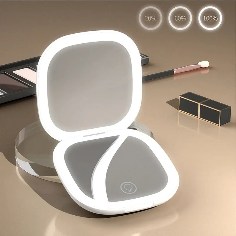 Mini Portable 5X 10X Folding Makeup Mirror with LED Lights