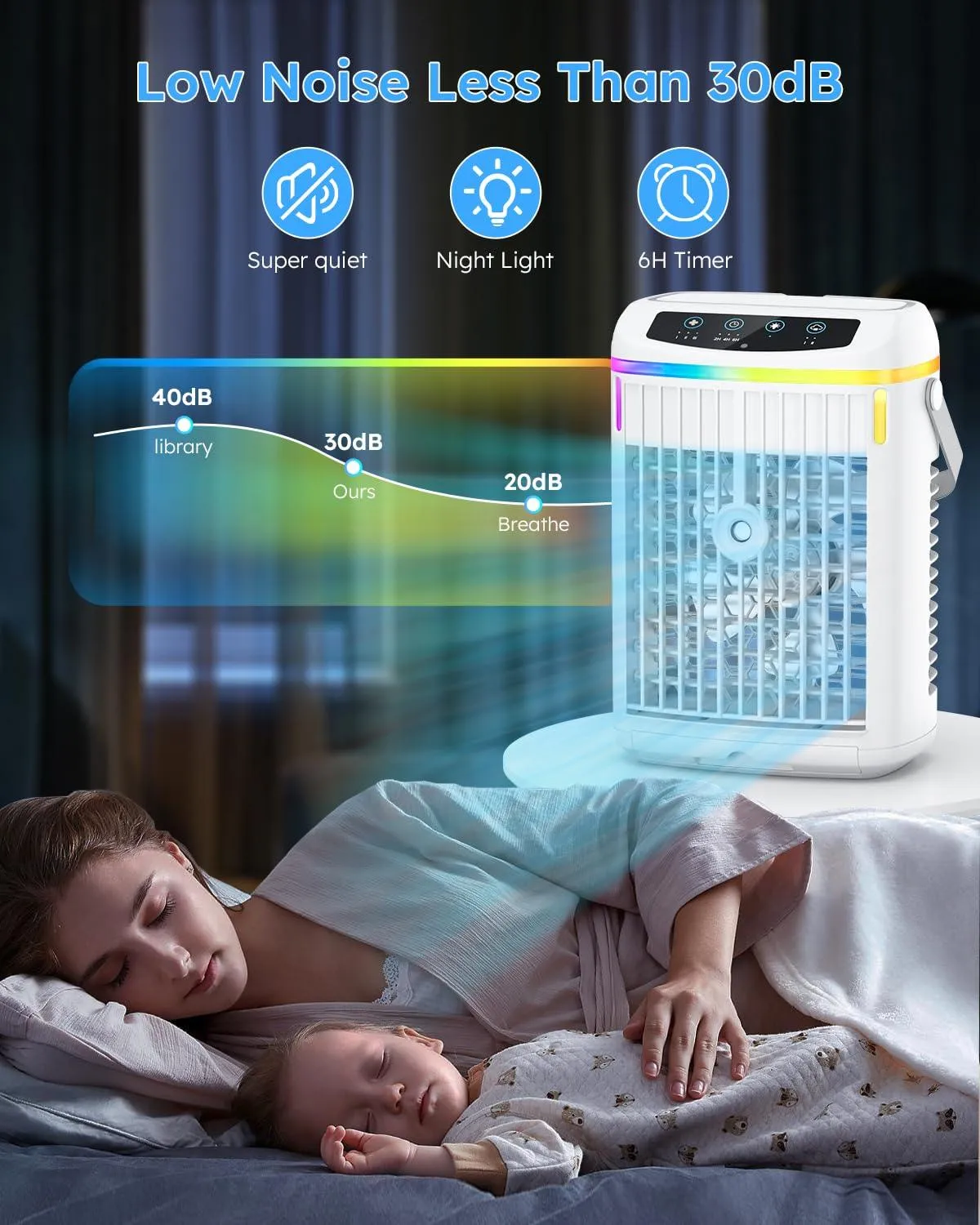 Portable Air Conditioner, Mini Air Conditioner Cooler Fan with 3 Fan Speeds