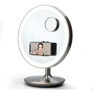 Rechargeable Vanity Speaker with Bluetooth, Speakerphone, USB Charging, and 10x Detail Mirror