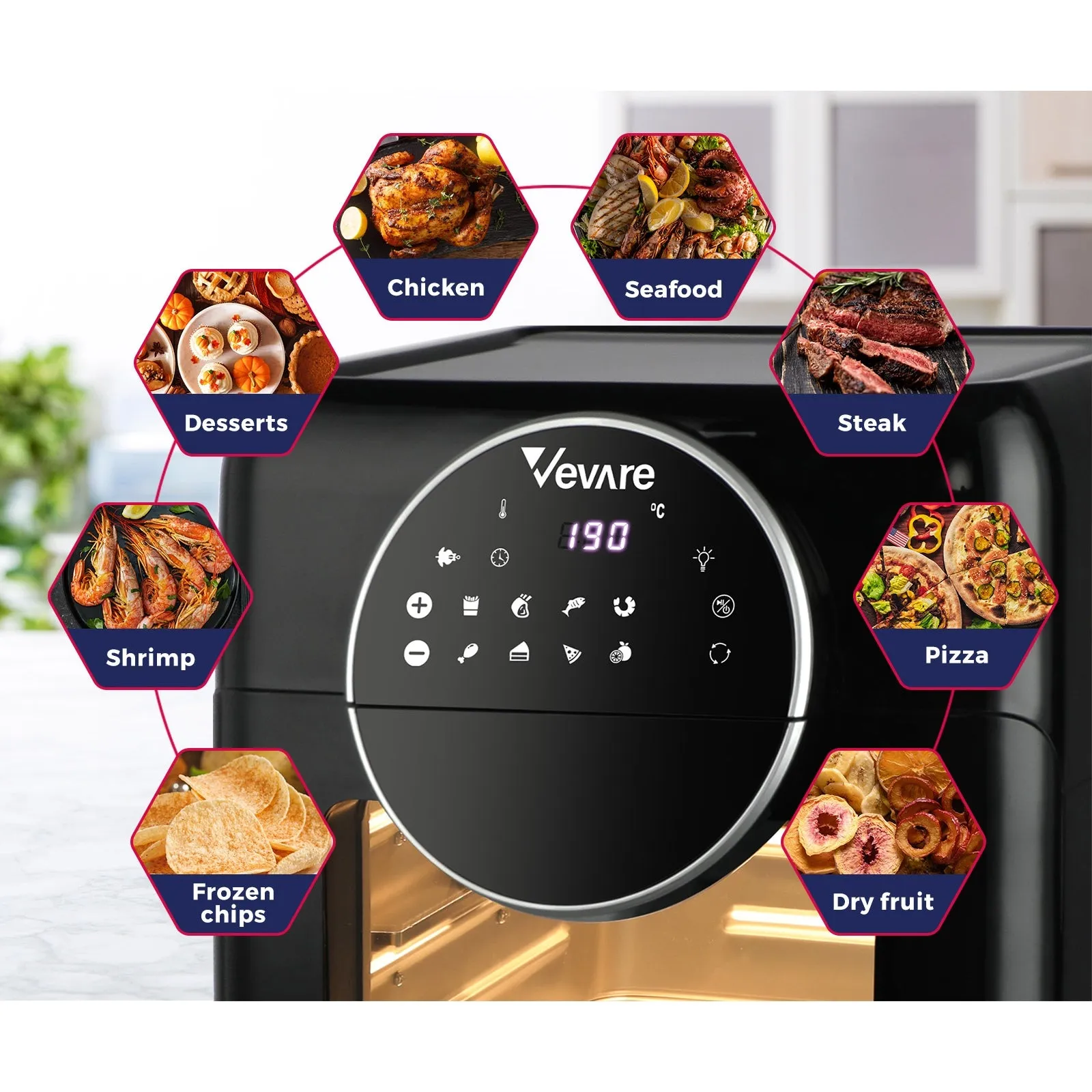 Vevare Air Fryer 10L LCD Fryers Low Fat Oven Airfryer Kitchen Cooker 1500W