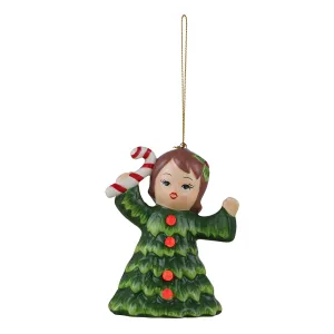 Vintage Christmas Kid Ornament - Tree Girl with Candy