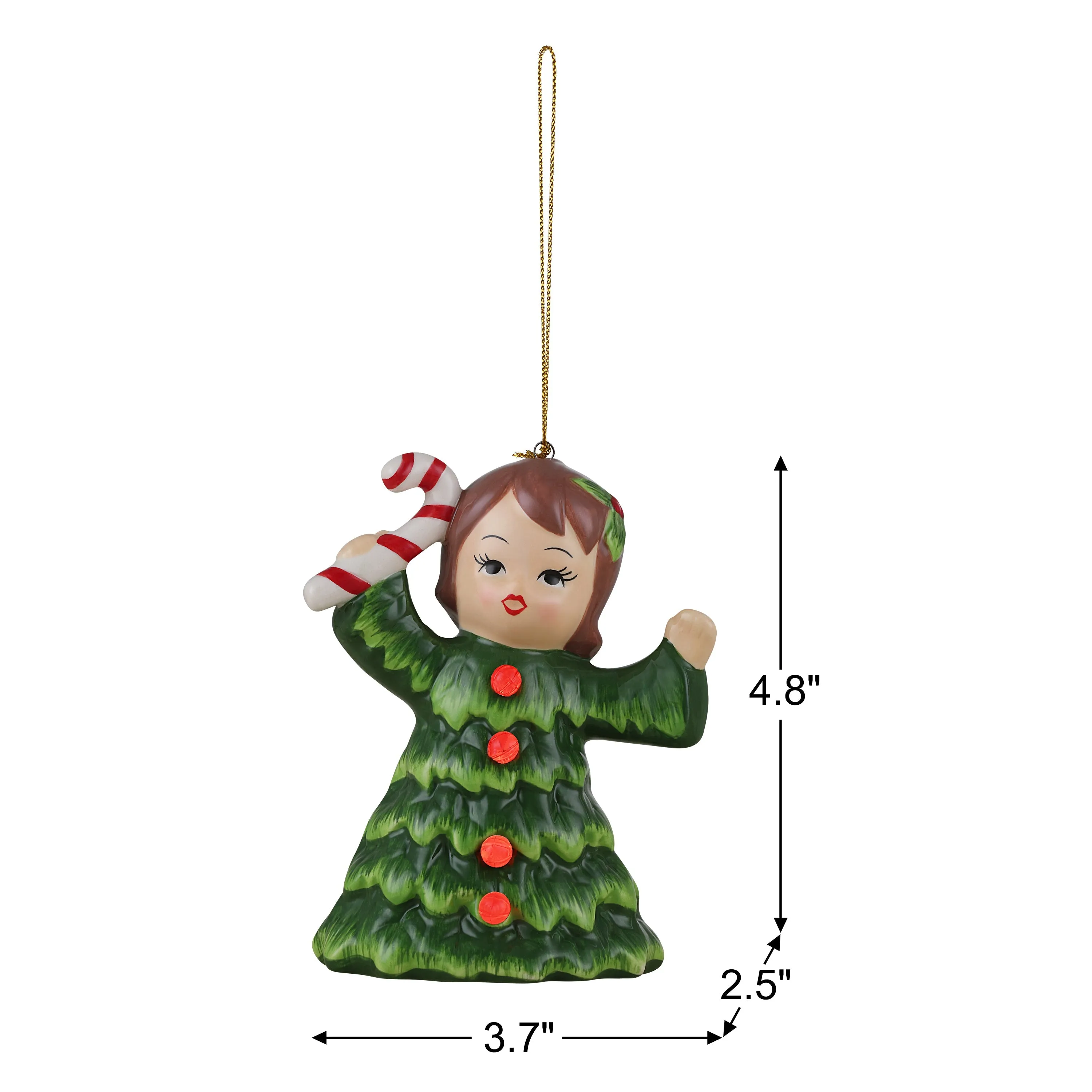 Vintage Christmas Kid Ornament - Tree Girl with Candy