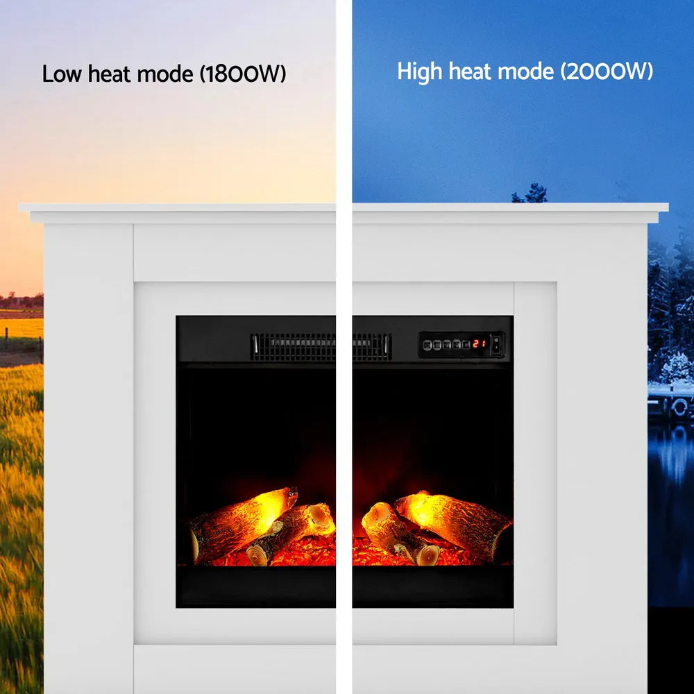 z 2000W Electric Fireplace Heater Free Standing Mantel 3D Fire Log Wood Effect - White