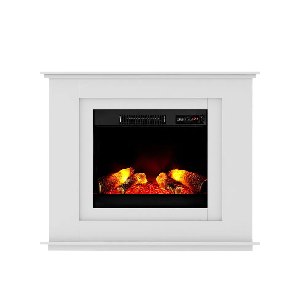 z 2000W Electric Fireplace Heater Free Standing Mantel 3D Fire Log Wood Effect - White